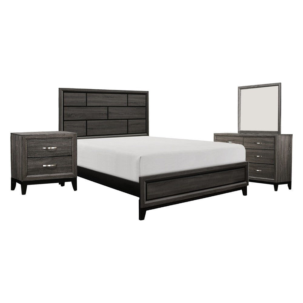 Ameya 4 Piece Bedroom Set | Queen Size | Dark Gray | Black Metal Base BM331159