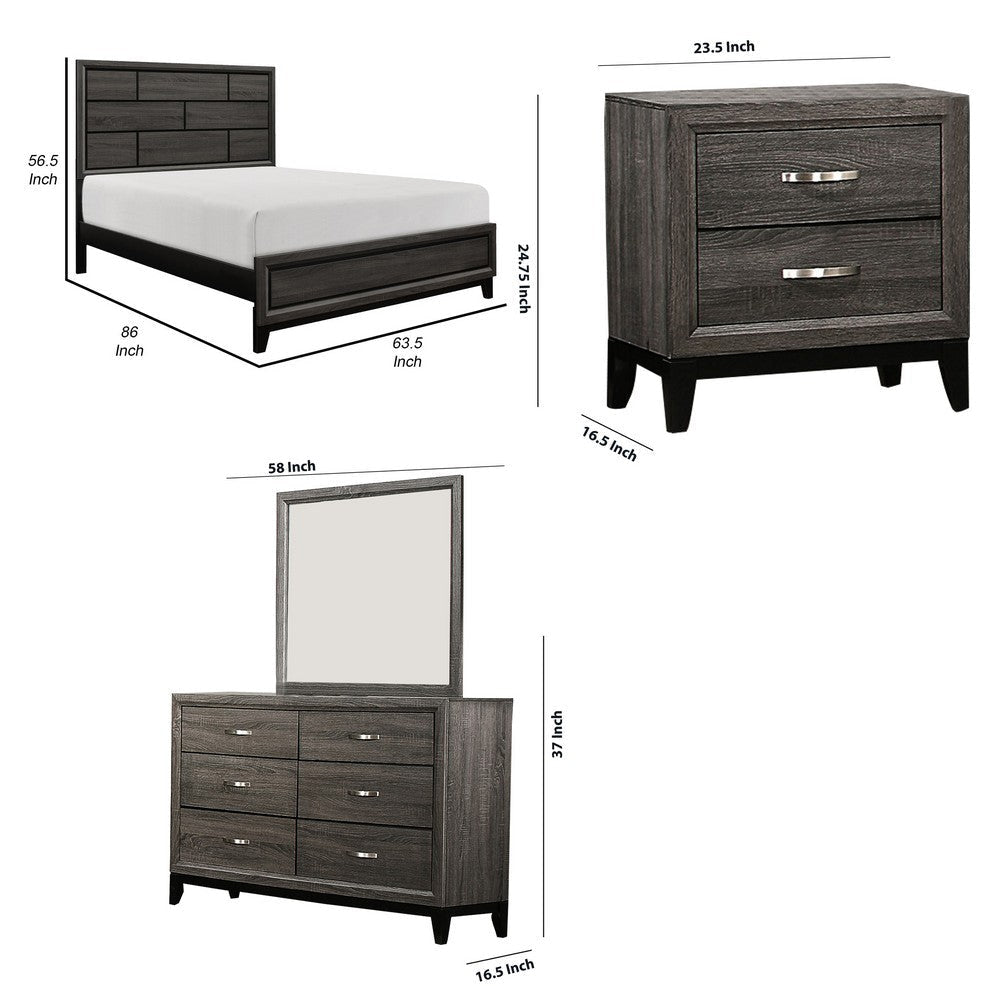 Ameya 4 Piece Bedroom Set | Queen Size | Dark Gray | Black Metal Base BM331159