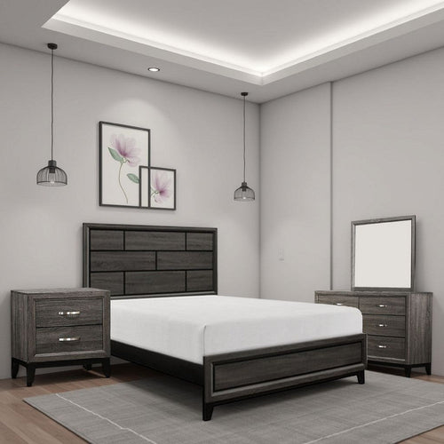 Ameya 4 Piece Bedroom Set | Queen Size | Dark Gray | Black Metal Base