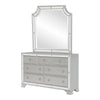 Badra Four Pc Queen Bedroom Set Crystal Tufted Gray Faux Leather Silver Mirror Trim BM331160