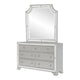 Badra Four Pc Queen Bedroom Set Crystal Tufted Gray Faux Leather Silver Mirror Trim BM331160