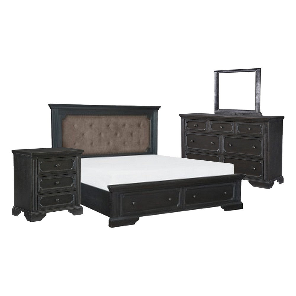 Aly 4 Piece Bedroom Set | Queen Size | Gray | Brown Upholstered Footboard BM331161