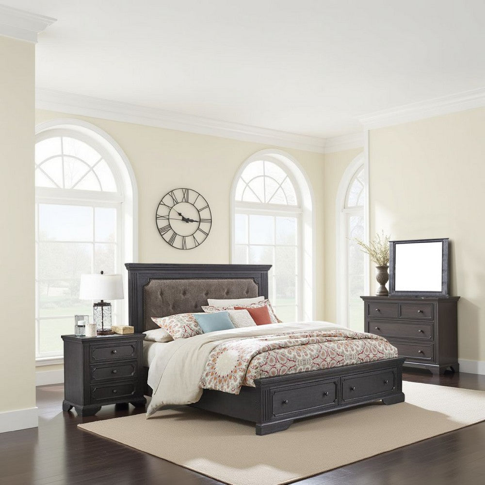 Aly 4 Piece Bedroom Set | Queen Size | Gray | Brown Upholstered Footboard