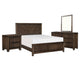 Bitsy Four Pc Queen Bedroom Set, V-Matched Planks, Distressed Espresso Brown Wood