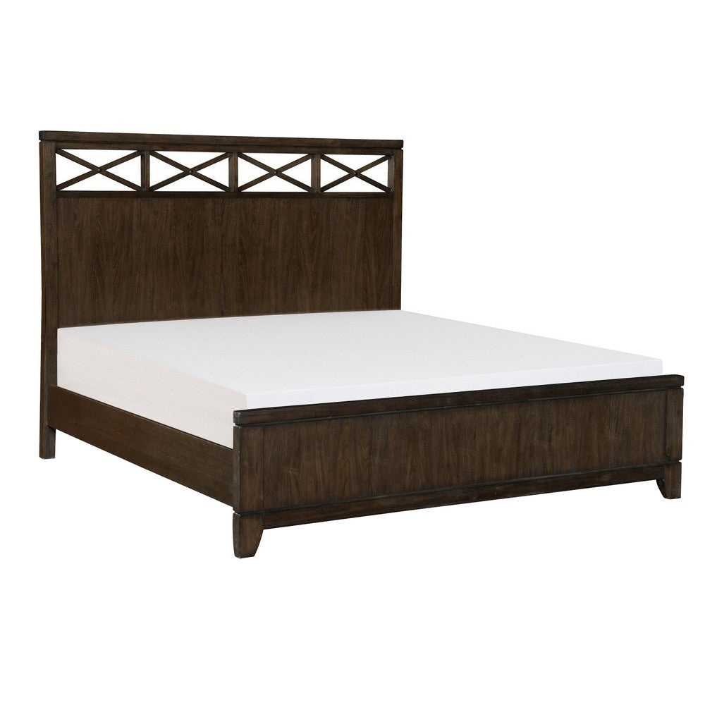 Gia 4 Piece Bedroom Set | Queen Size | Dark Brown Wood | X Headboard Accent
