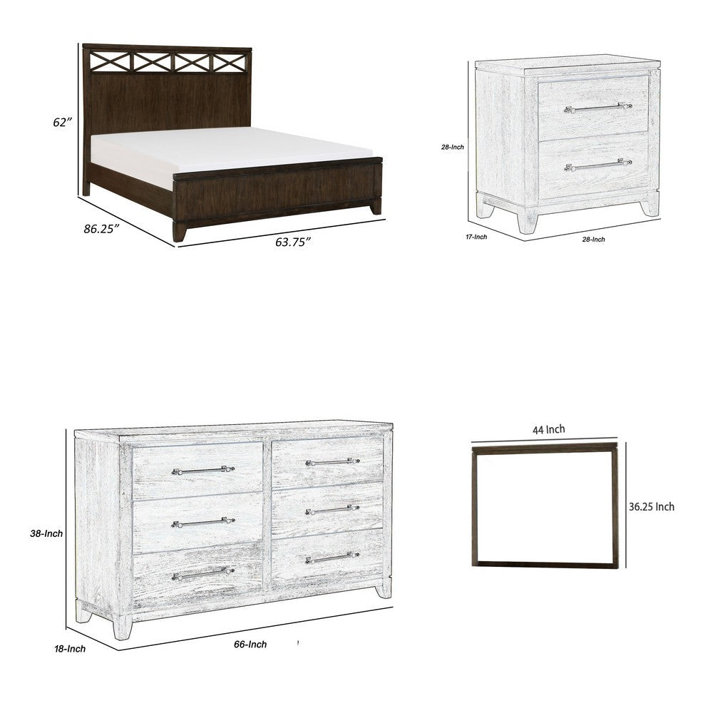 Gia 4 Piece Bedroom Set | Queen Size | Dark Brown Wood | X Headboard Accent BM331164
