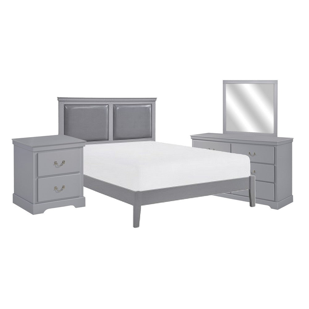 Balli 4 Piece Bedroom Set | Queen Size | Gray | Faux Leather Panels BM331170