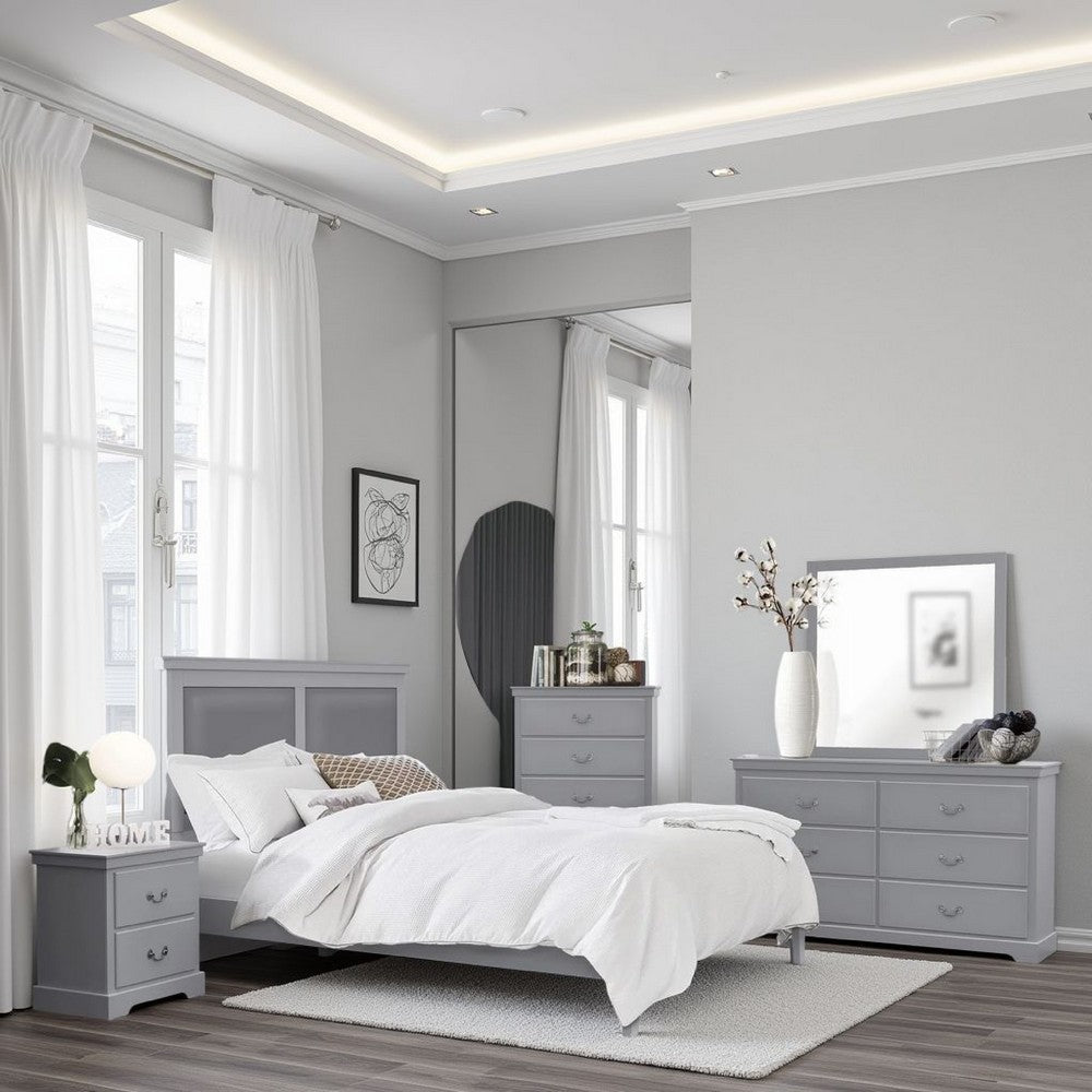 Balli 4 Piece Bedroom Set | Queen Size | Gray | Faux Leather Panels
