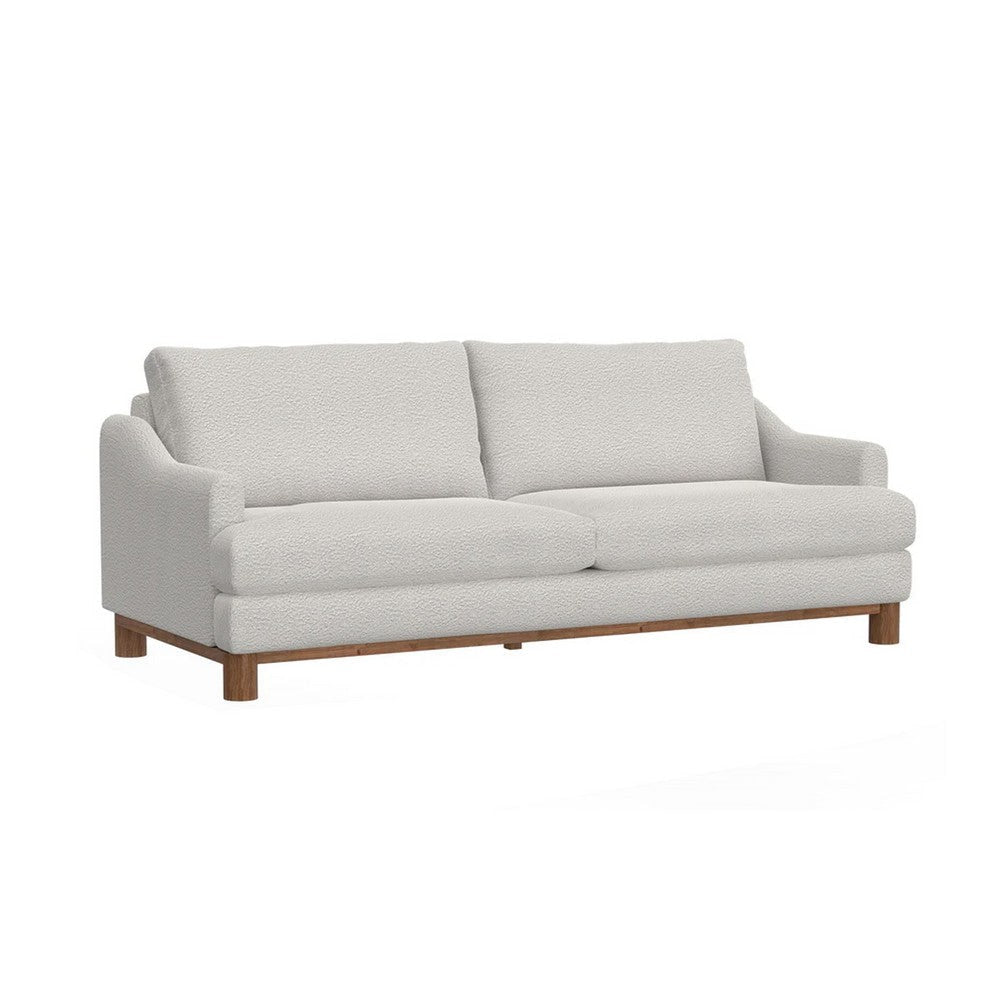 Olum Sofa, 2 Throw Pillows, Modern 85 Inch, Cream White Polyester