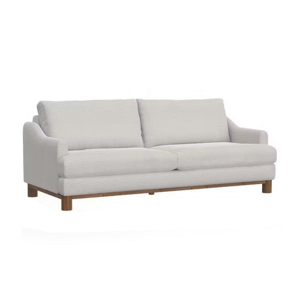 Olum Sofa, 2 Throw Pillows, Modern 85 Inch, Mink White Polyester