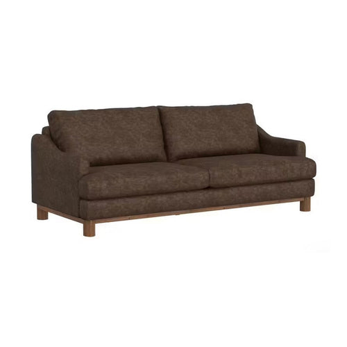 Olum Sofa, 2 Throw Pillows, Modern 85 Inch, Dark Brown Faux Leather