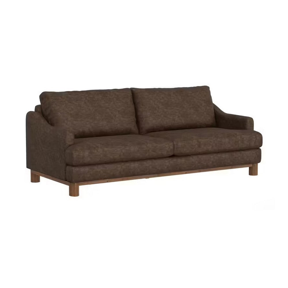 Olum Sofa, 2 Throw Pillows, Modern 85 Inch, Dark Brown Faux Leather
