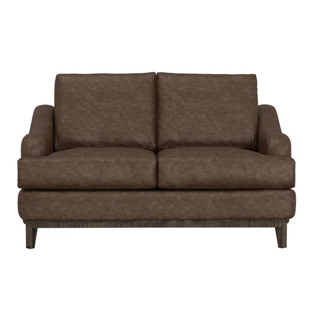 Alfi Loveseat 2 Accent Pillow Modern 60 Inch Dark Brown Faux Leather