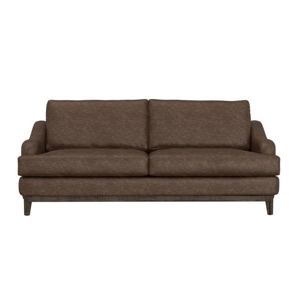 Alfi Sofa 85 Inch 2 Accent Pillows Modern Dark Brown Faux Leather
