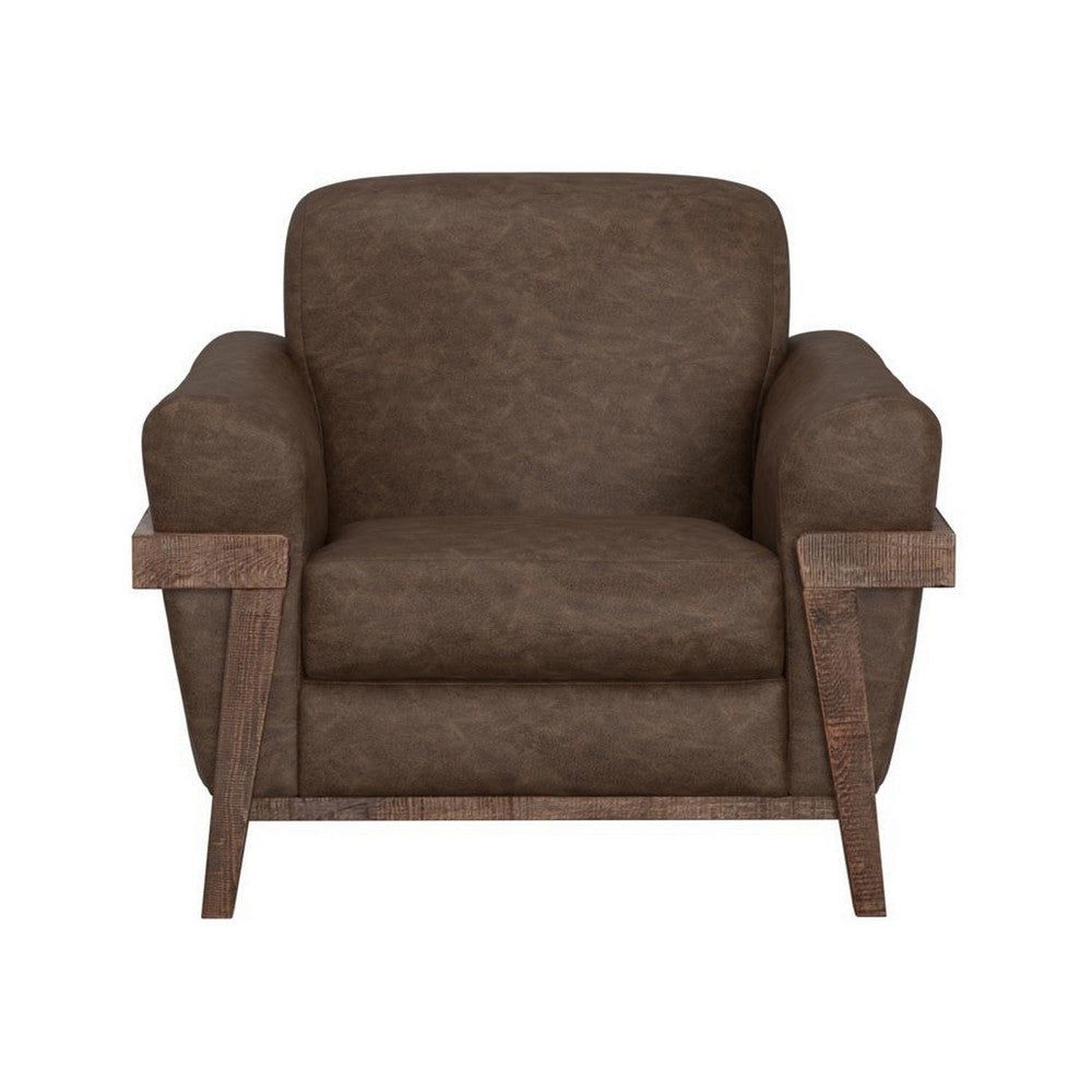 Pola Armchair 2 Throw Pillows Rich Modern Dark Brown Faux Leather