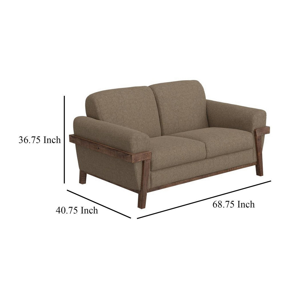 Pola Loveseat 69 Inch 2 Throw Pillows Modern Camel Brown Polyester