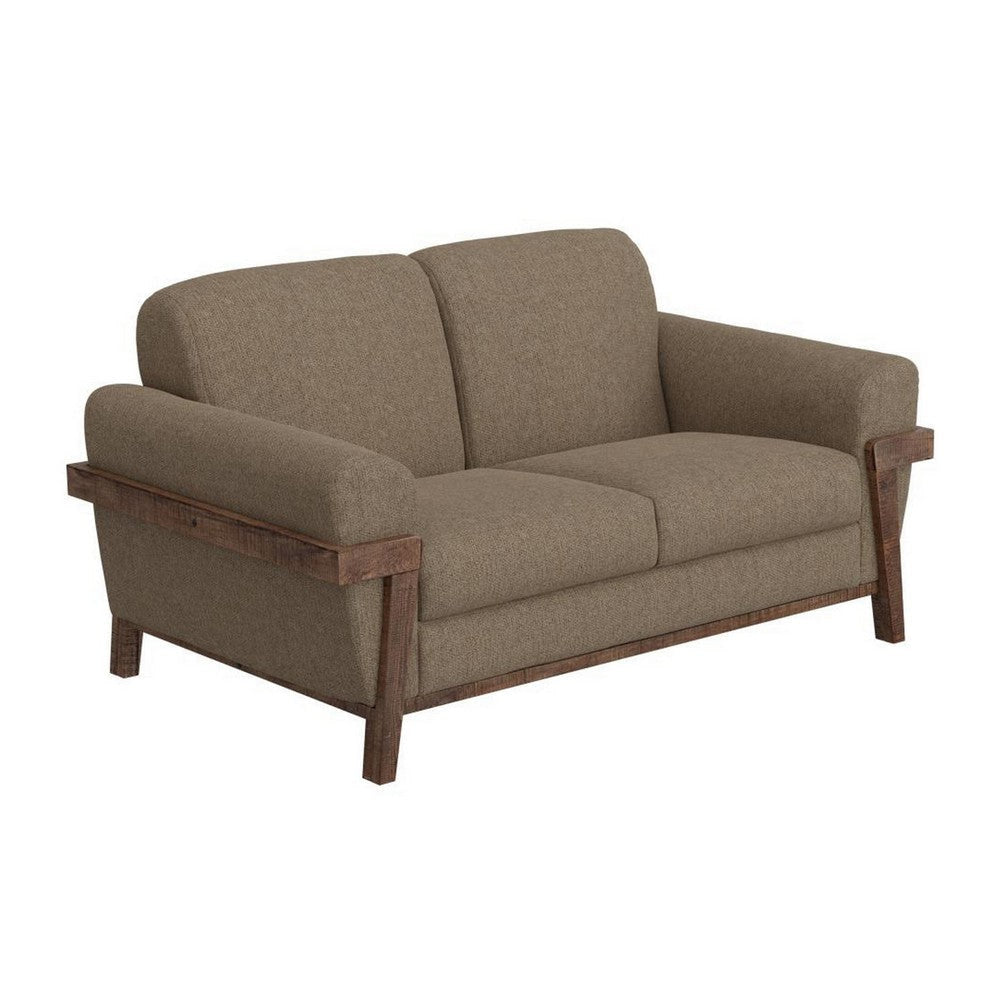 Pola Loveseat, 69 Inch, 2 Throw Pillows, Modern Camel Brown Polyester