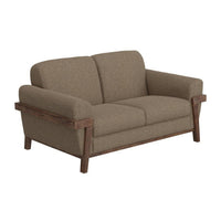 Pola Loveseat, 69 Inch, 2 Throw Pillows, Modern Camel Brown Polyester