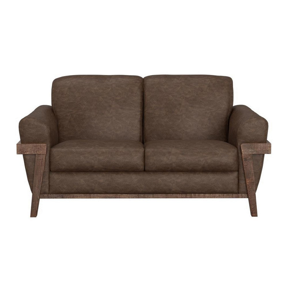 Pola Loveseat 69 Inch 2 Throw Pillows Modern Dark Brown Faux Leather