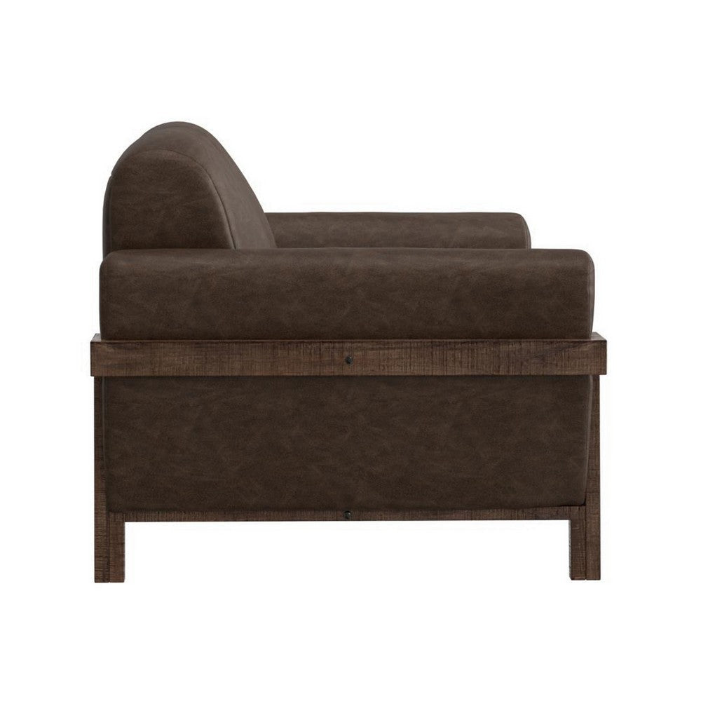 Pola Loveseat 69 Inch 2 Throw Pillows Modern Dark Brown Faux Leather