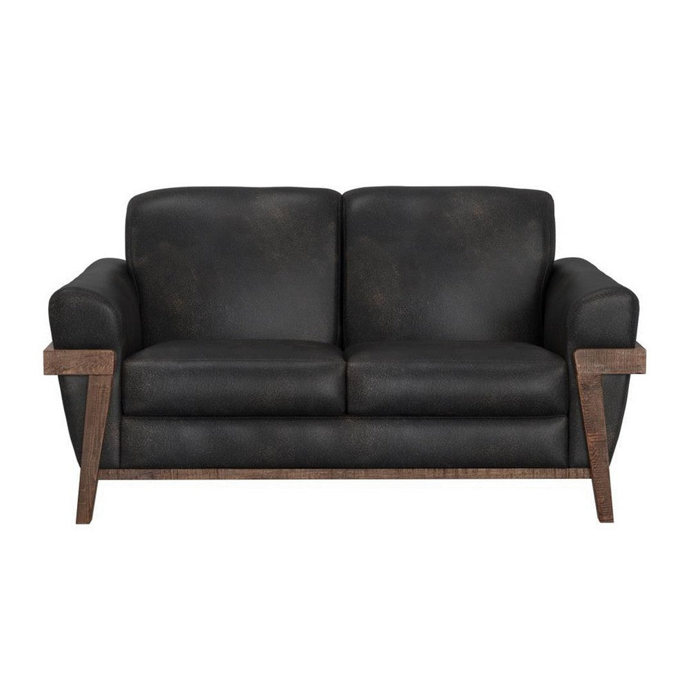 Pola Loveseat 69 Inch 2 Throw Pillows Rich Modern Black Polyester
