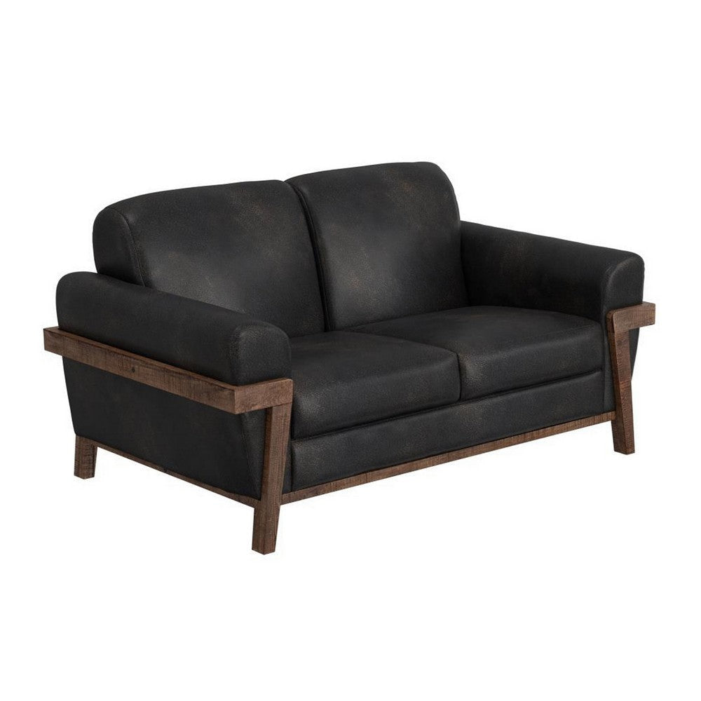 Pola Loveseat, 69 Inch, 2 Throw Pillows, Rich Modern Black Polyester