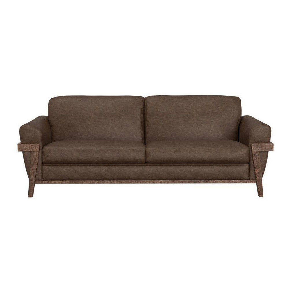 Pola Sofa 95 Inch 2 Throw Pillows Modern Dark Brown Faux Leather