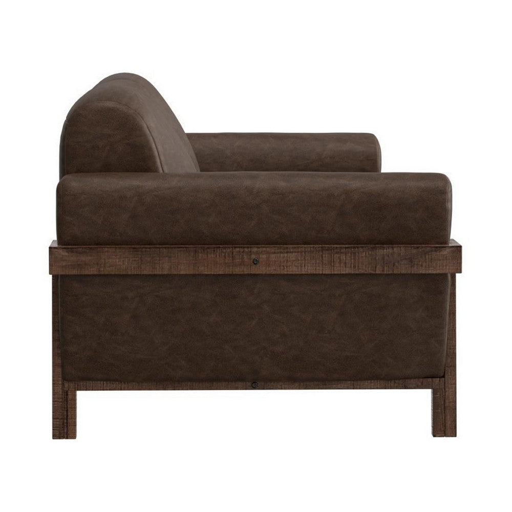 Pola Sofa 95 Inch 2 Throw Pillows Modern Dark Brown Faux Leather