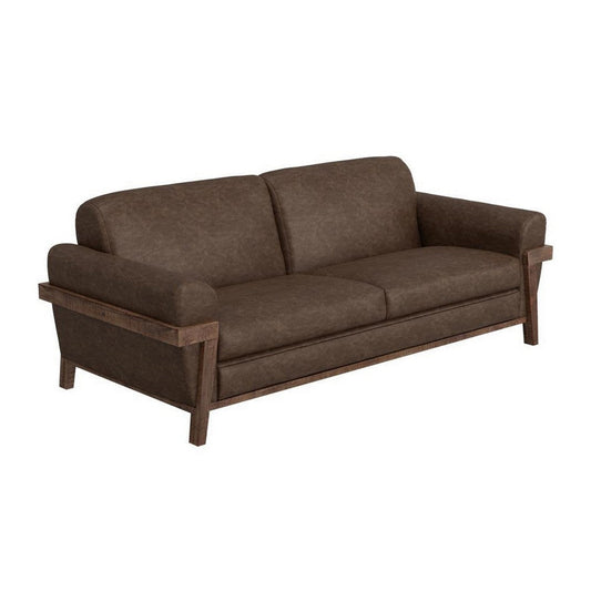 Pola Sofa, 95 Inch, 2 Throw Pillows, Modern Dark Brown Faux Leather