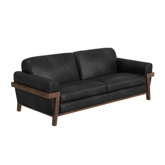 Pola Sofa, 95 Inch, 2 Throw Pillows, Rich Modern Black Polyester