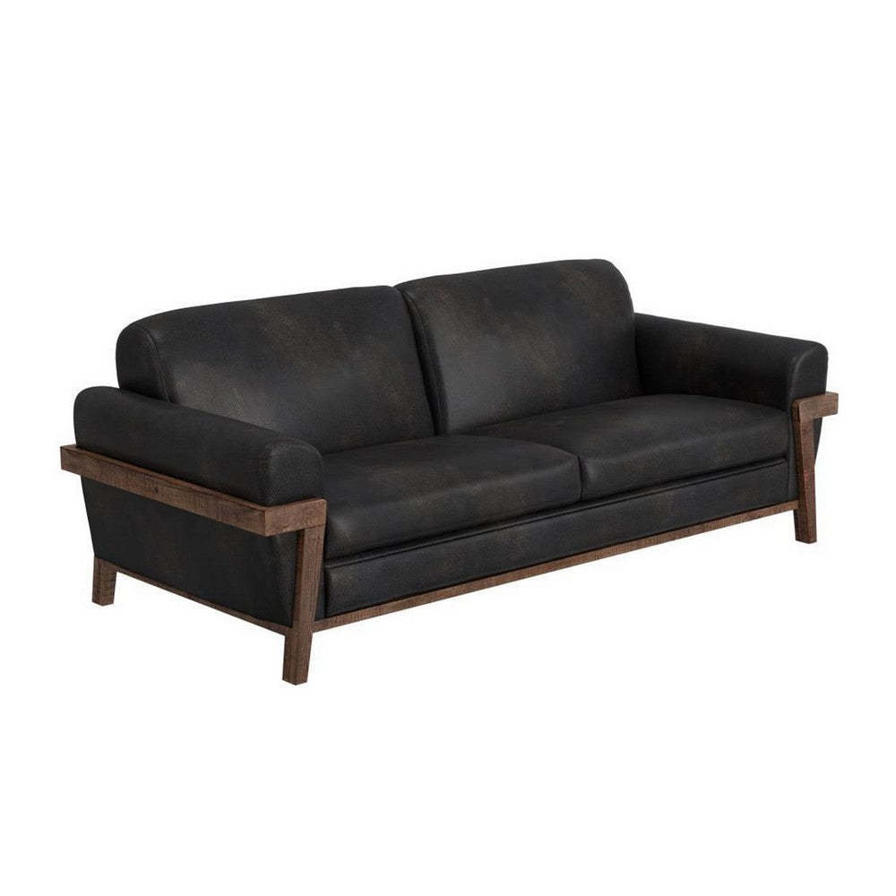 Pola Sofa, 95 Inch, 2 Throw Pillows, Rich Modern Black Polyester