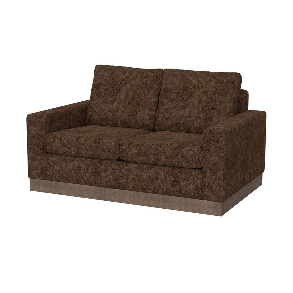 Jeni Loveseat 2 Throw Pillows Modern 64 Inch Dark Brown Faux Leather