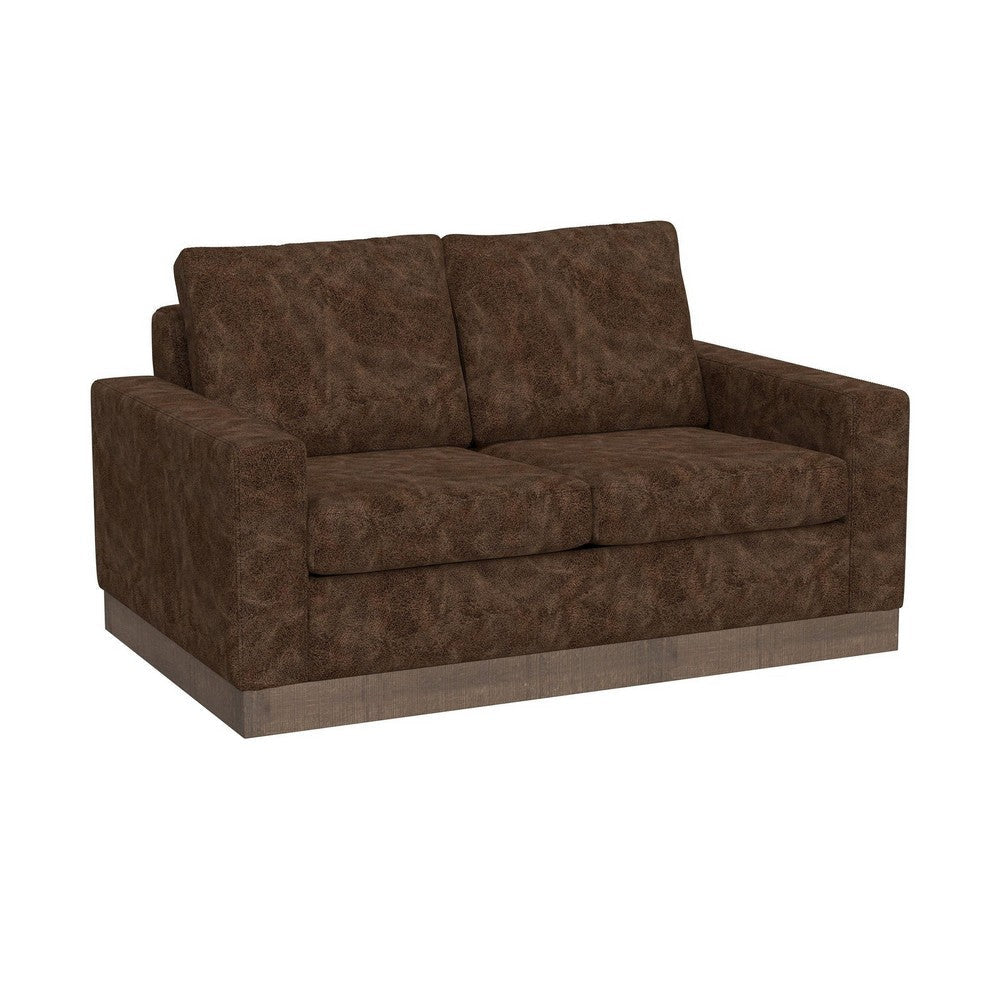 Jeni Loveseat, 2 Throw Pillows, Modern 64 Inch Dark Brown Faux Leather