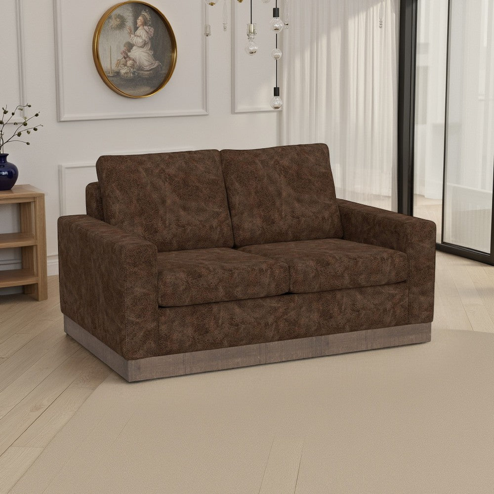 Jeni Loveseat, 2 Throw Pillows, Modern 64 Inch Dark Brown Faux Leather