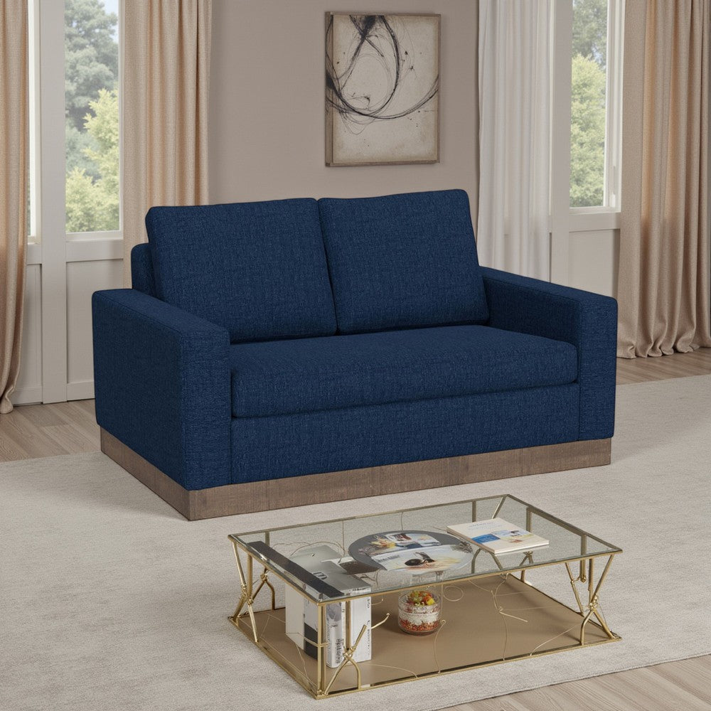 Jeni Loveseat, 2 Throw Pillows, Modern 64 Inch Midnight Blue Polyester