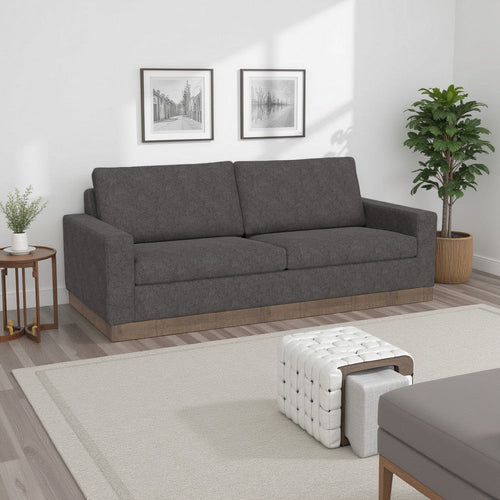 Jeni Sofa, 2 Throw Pillows, Modern 90 Inch Dark Gray Polyester Seat
