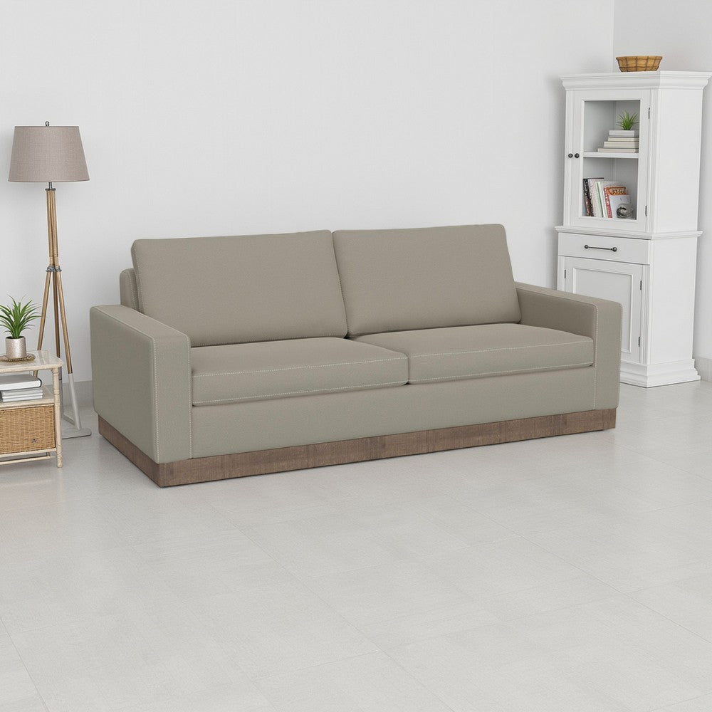 Jeni Sofa, 2 Throw Pillows, Modern 90 Inch, Almond Gray Polyester Seat