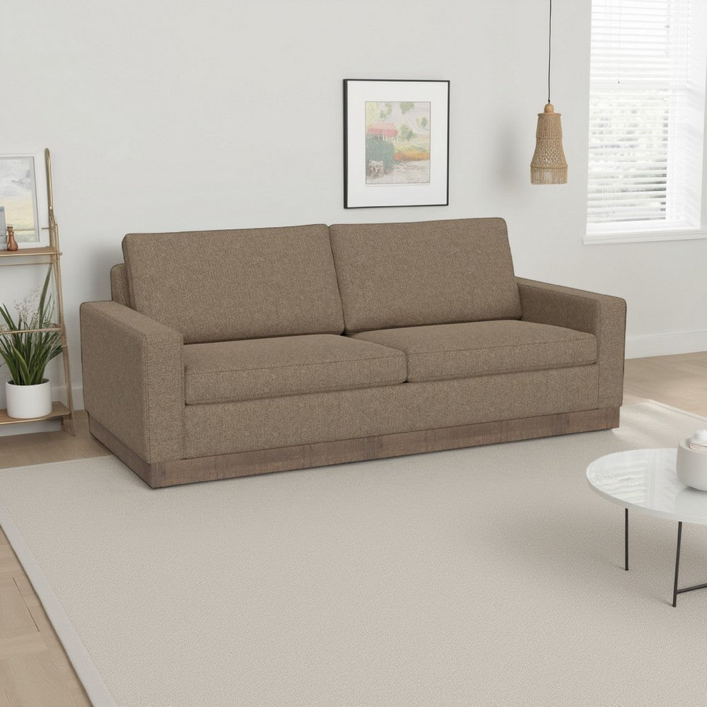 Jeni Sofa, 2 Throw Pillows, Modern 90 Inch Camel Brown Polyester Seat