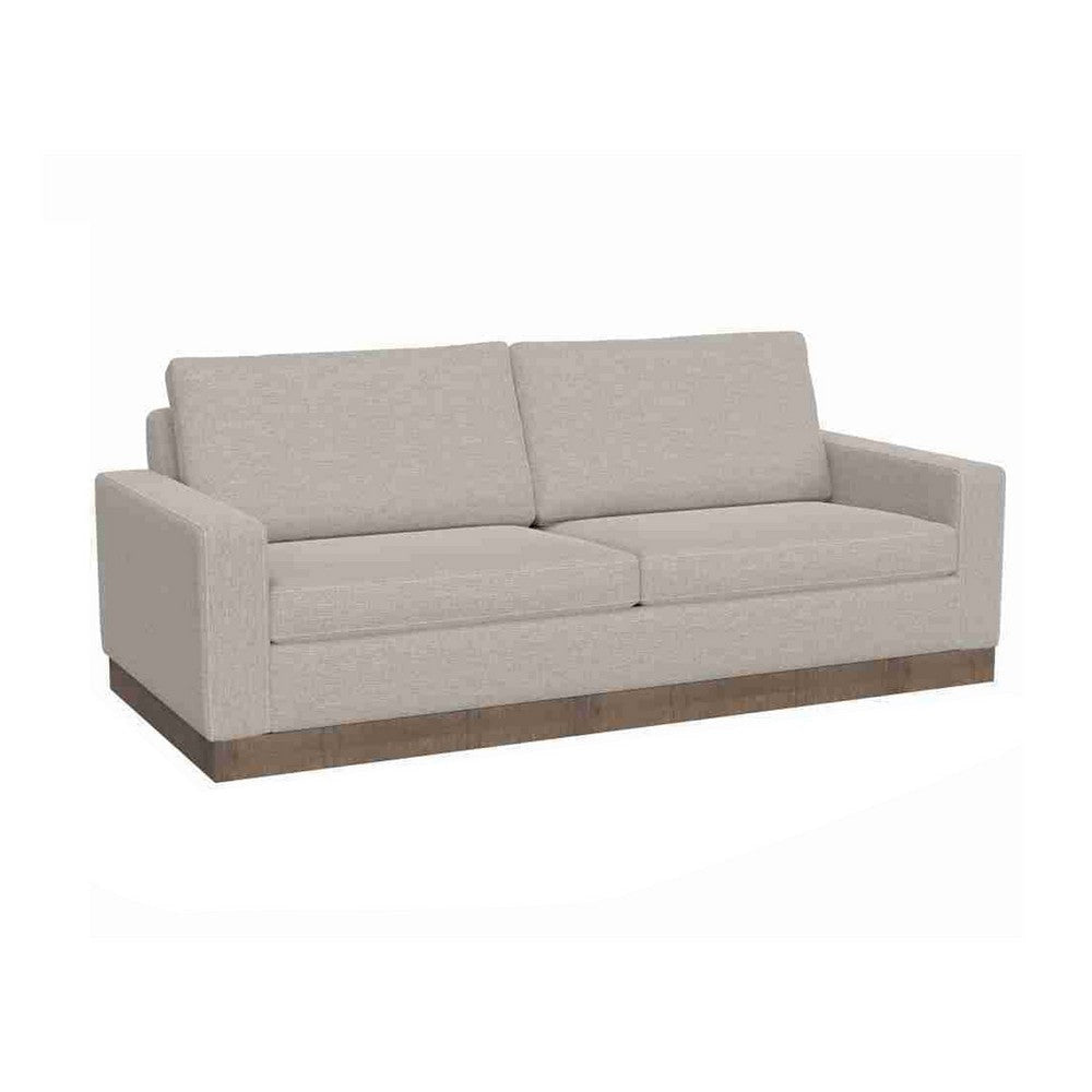 Jeni Sofa, 2 Throw Pillows, Modern 90 Inch Oyster Beige Polyester Seat