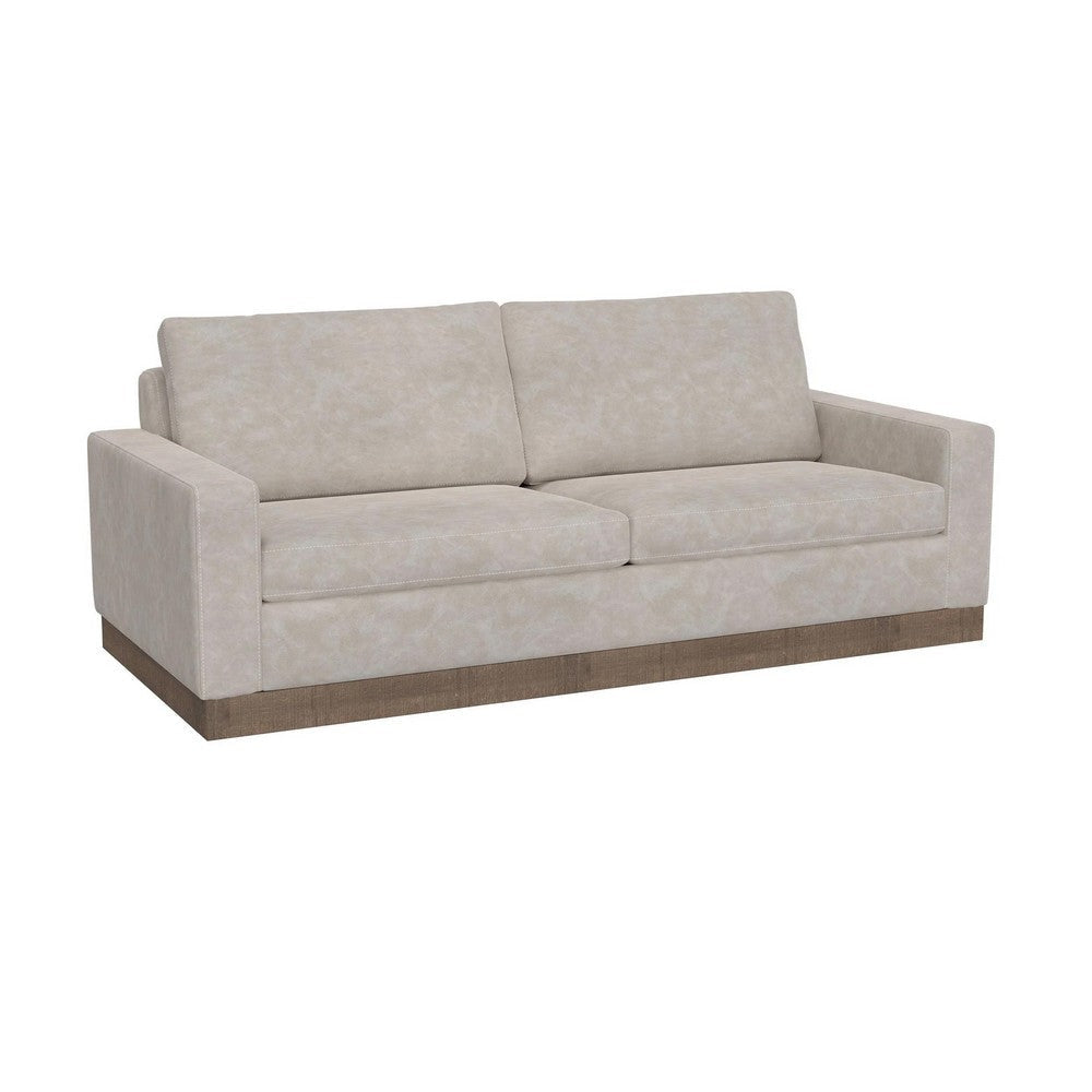 Jeni Sofa, 2 Throw Pillows, Modern 90 Inch Oyster Gray Faux Leather