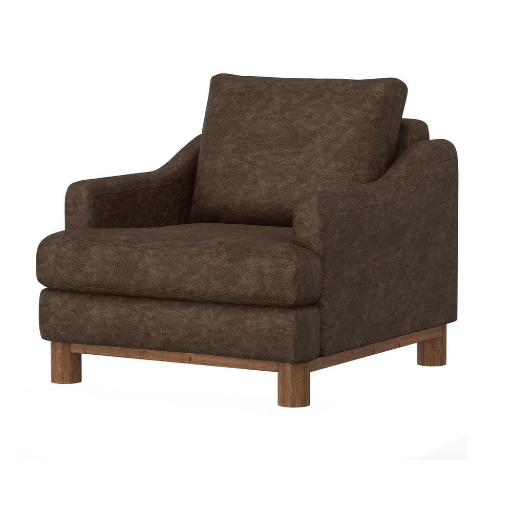 Olum Accent Armchair 1 Throw Pillow Modern Dark Brown Faux Leather