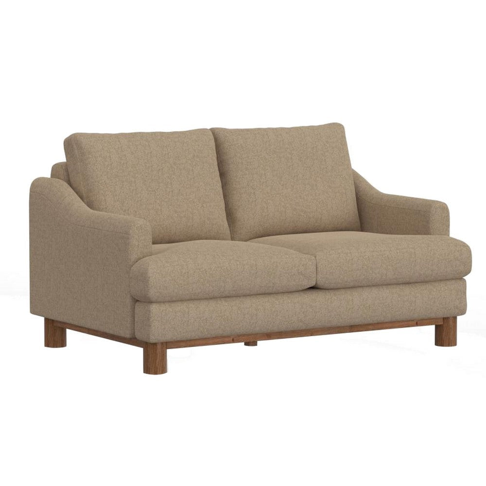 Olum Loveseat, 2 Throw Pillows, Modern 60 Inch, Camel Brown Polyester