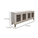 Livvy Console Cabinet 4 Metal Pattern Glass Doors Ivory White 69 Inch BM331236