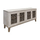 Livvy Console Cabinet, 4 Metal Pattern Glass Doors Ivory White 69 Inch