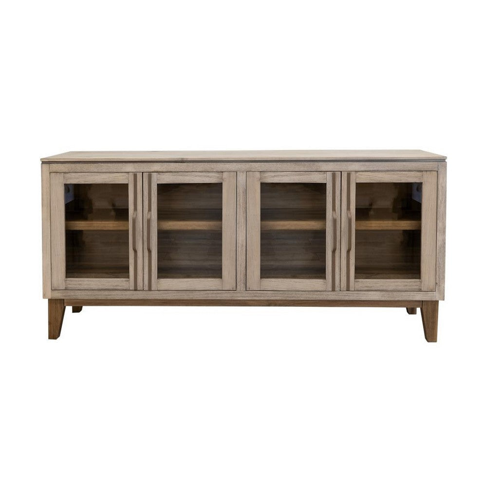 Livvy Console Cabinet 4 Glass Doors Ivory White Poplar Wood 69 Inch BM331237