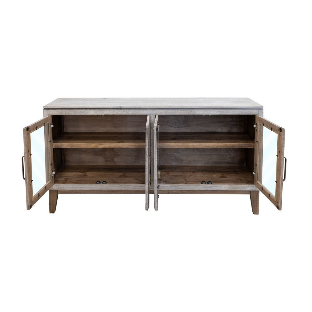 Livvy Console Cabinet 4 Glass Doors Ivory White Poplar Wood 69 Inch BM331237