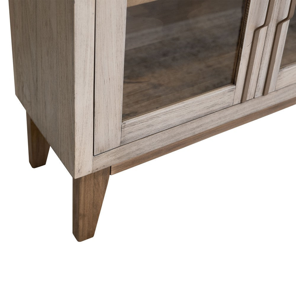 Livvy Console Cabinet 4 Glass Doors Ivory White Poplar Wood 69 Inch BM331237
