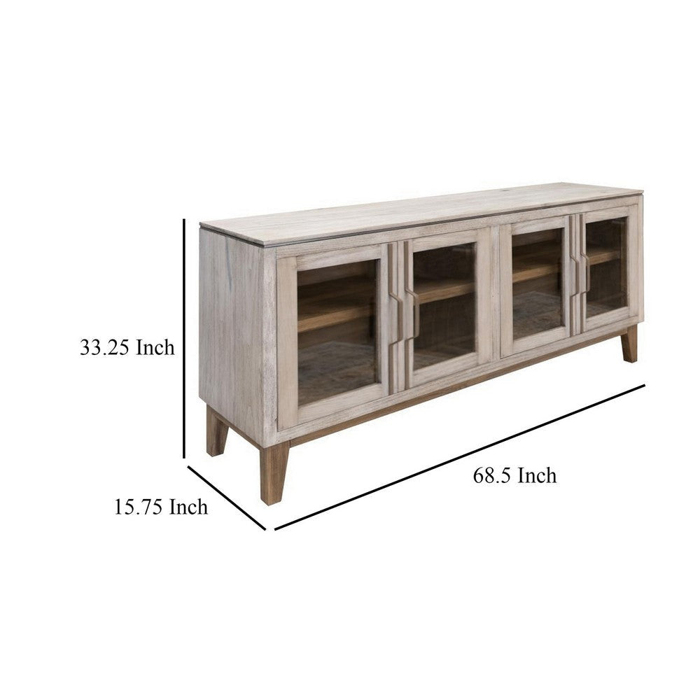 Livvy Console Cabinet 4 Glass Doors Ivory White Poplar Wood 69 Inch BM331237