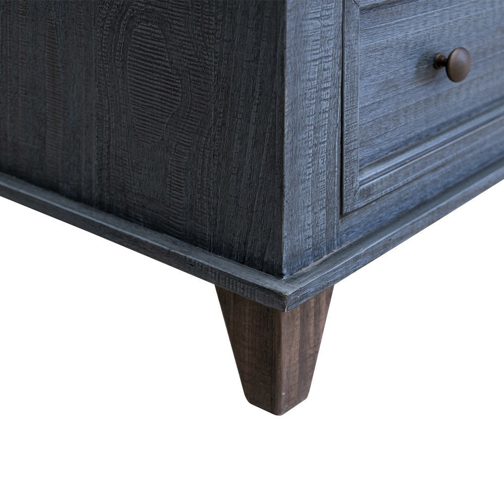 Rozy Accent Cabinet 2 Glass Doors Deep Blue Solid Pine Wood 70 Inch BM331238