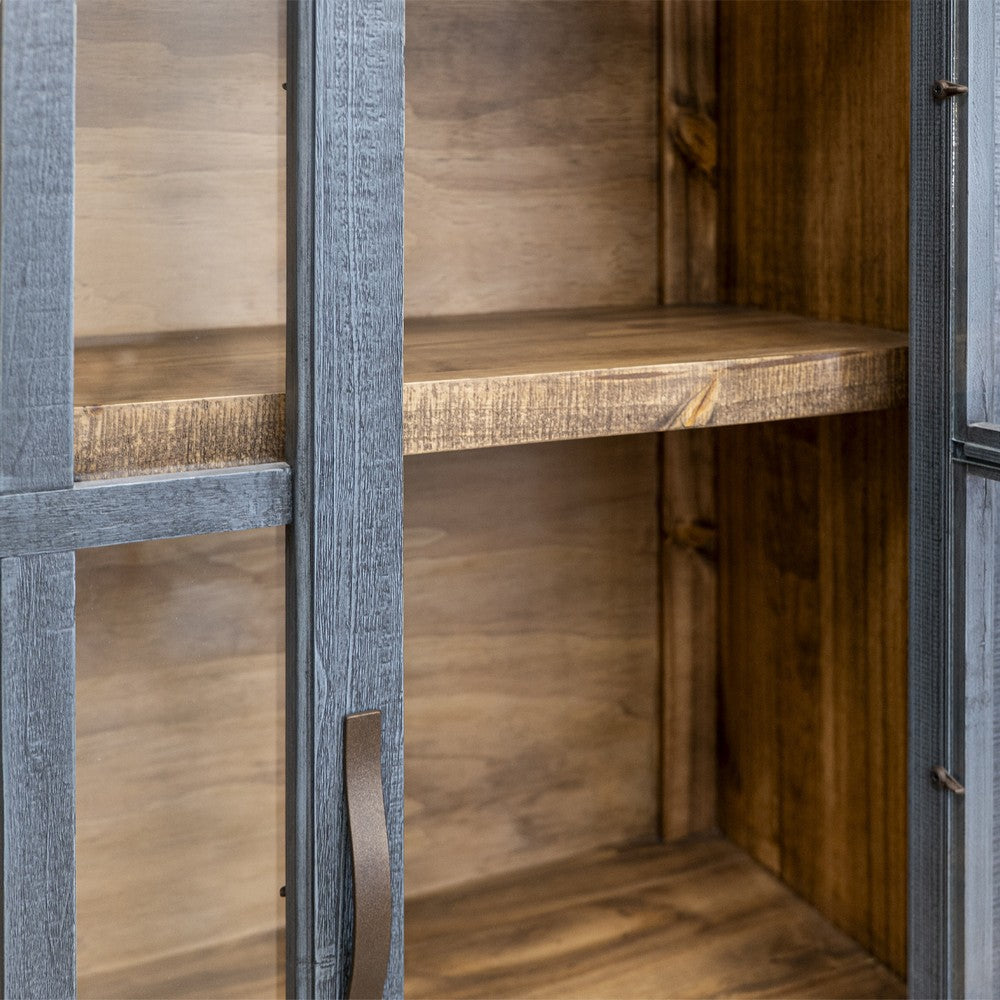 Rozy Accent Cabinet 2 Glass Doors Deep Blue Solid Pine Wood 70 Inch BM331238